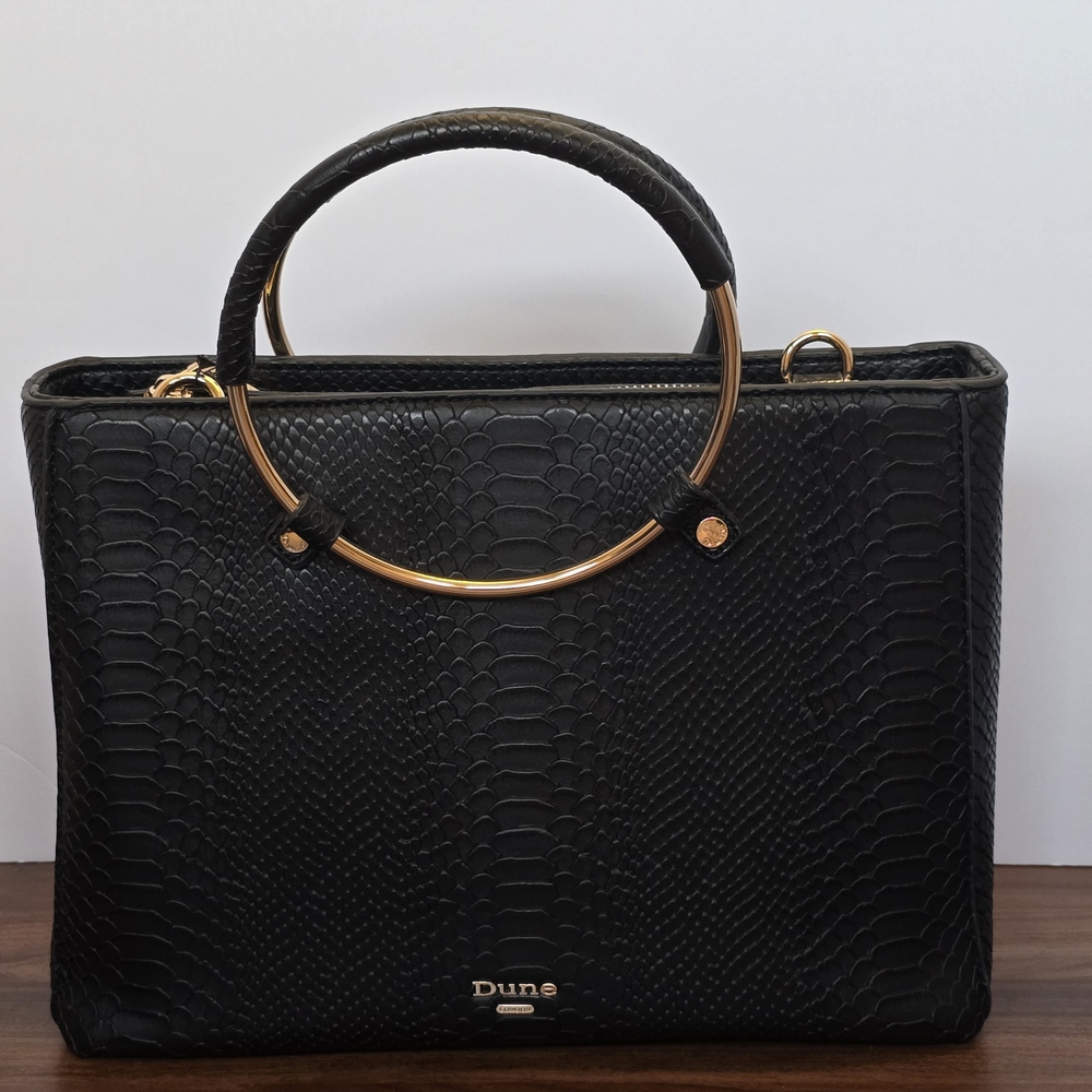 Dune London Faux Snakeskin Black Crossbody Bag with Gold Rings